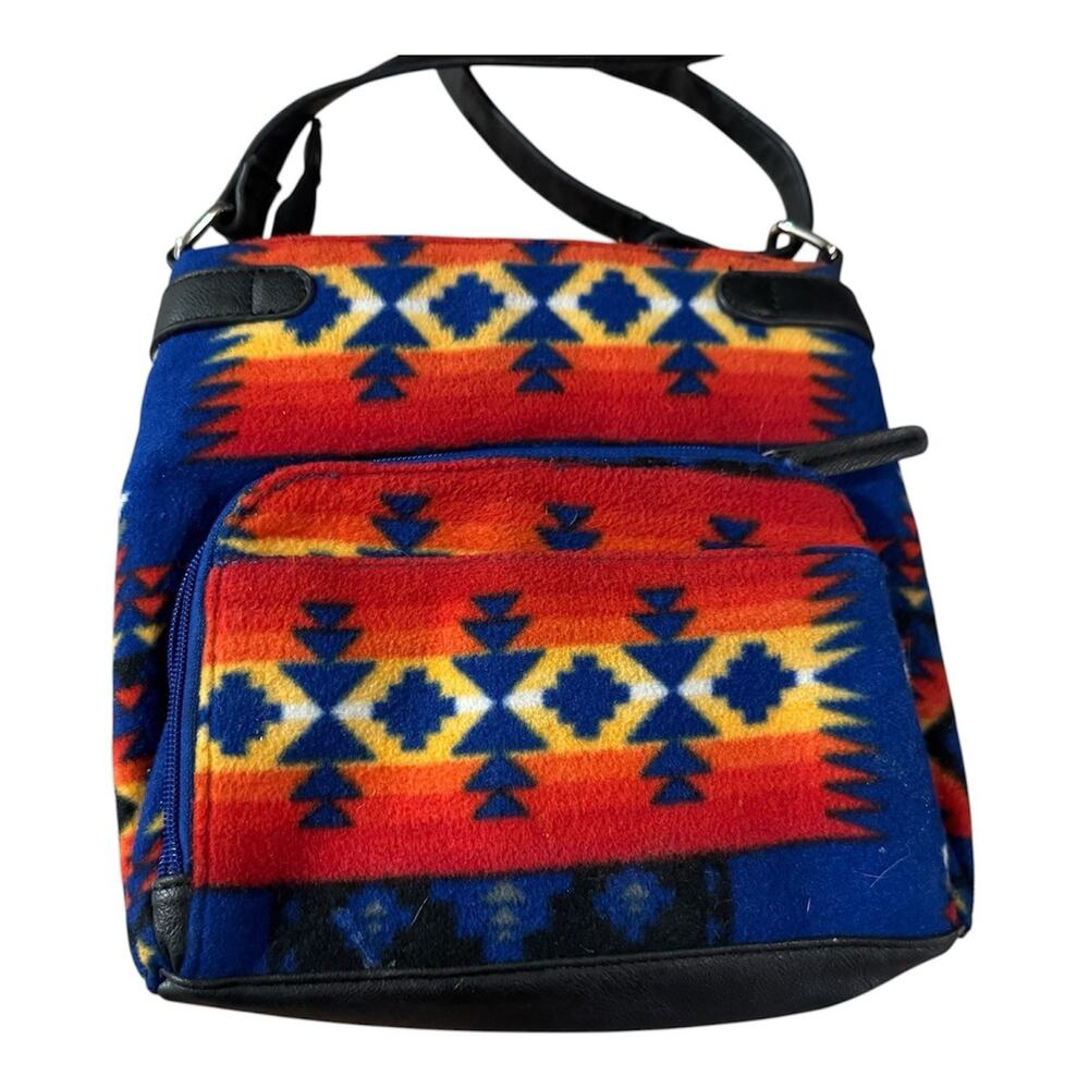 Southwest Aztec Saddle Blanket Style Purse Blue Orange Black Shoulder Bag - Picture 3 of 7